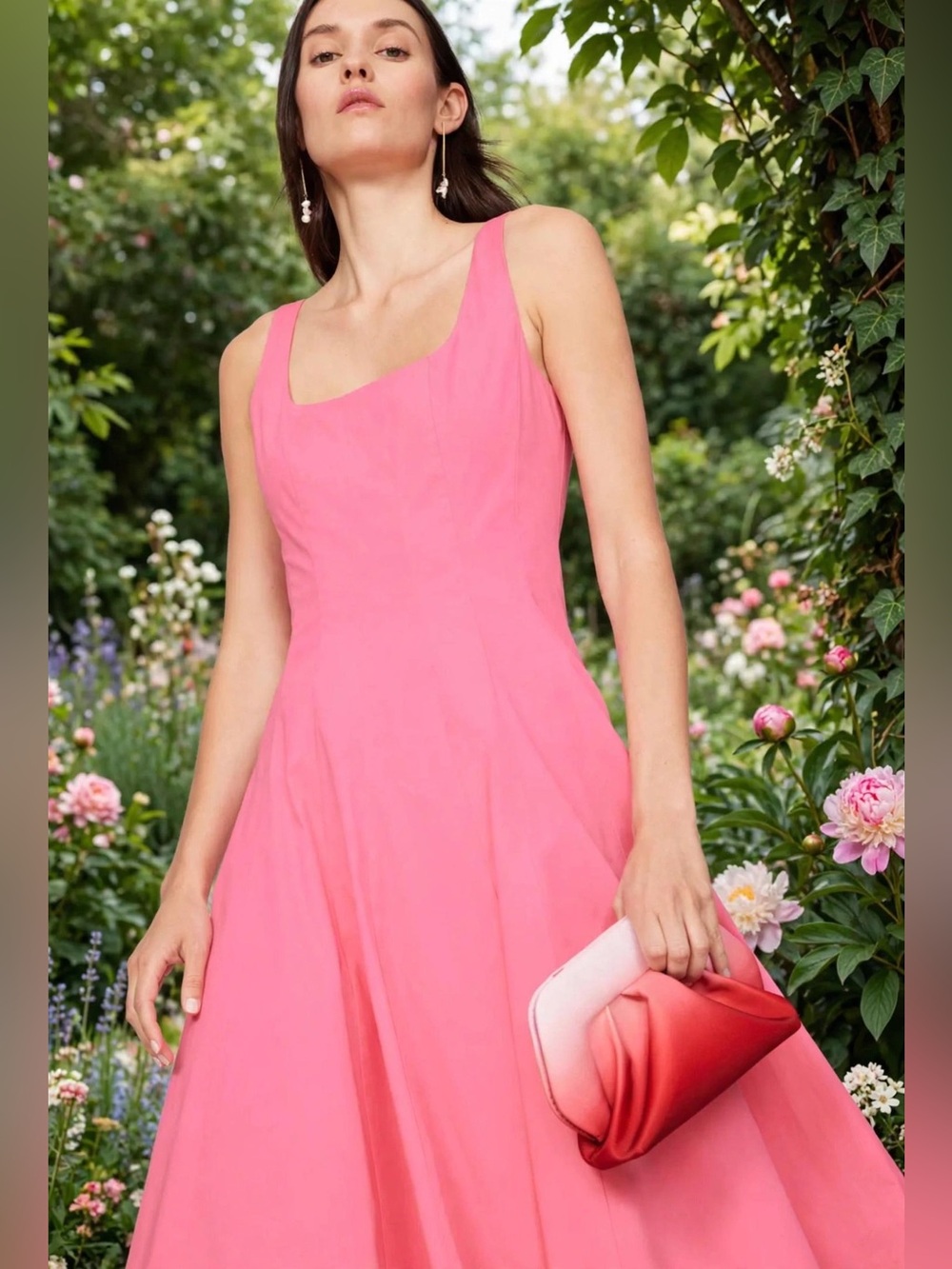 STAUD Pink Square-Neck Midi Dress - Picture 4 of 12